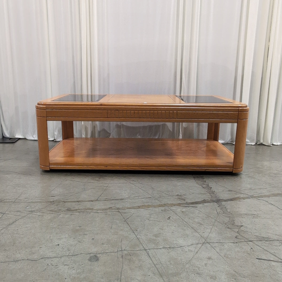 Rectangular Blonde Wood Coffee Table with Glass Inserts