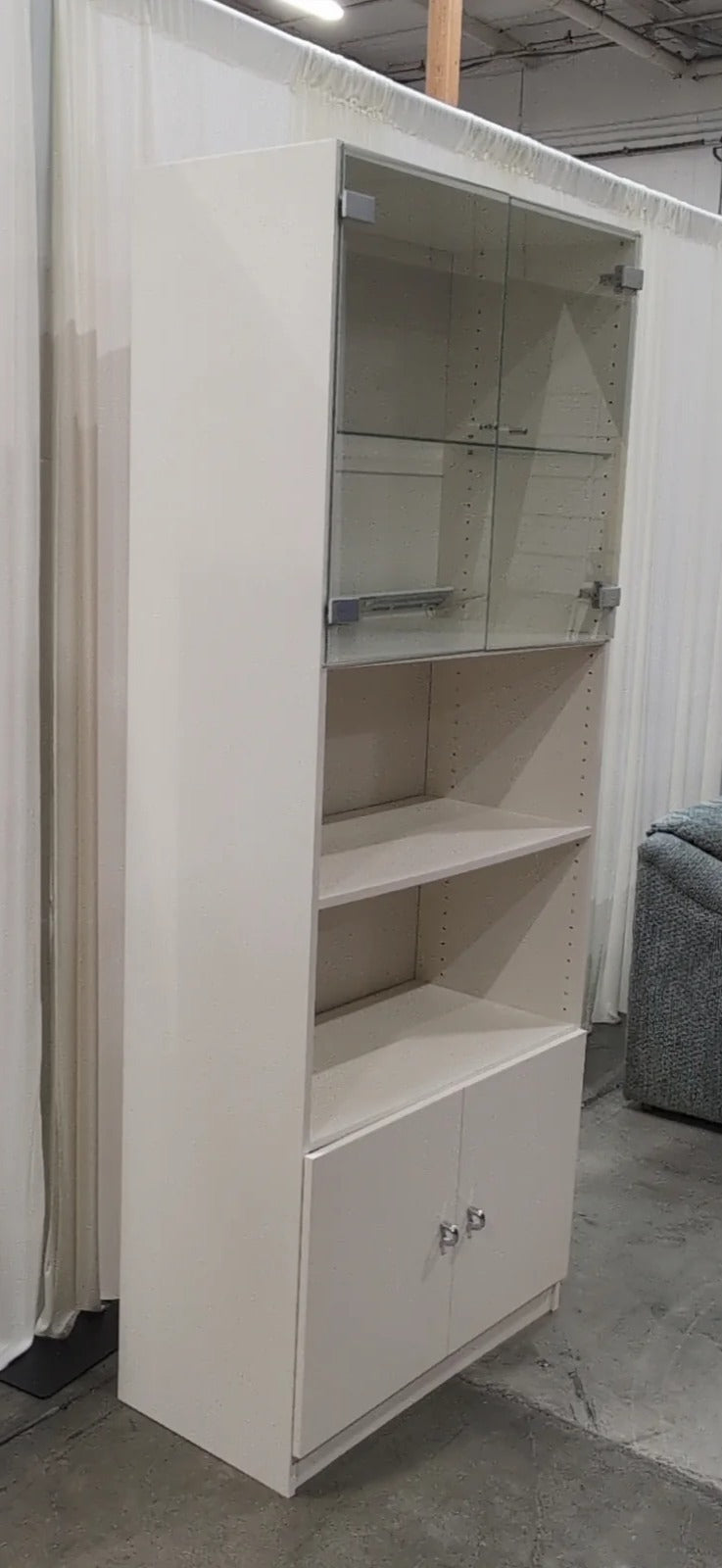 Off-White Tall Display Cabinet with Glass Doors