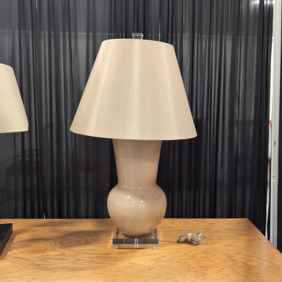 Glossy Taupe Ceramic Table Lamp with Acrylic Base