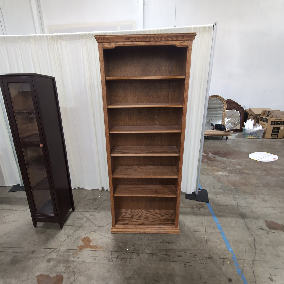 Seven-Shelf Wood Bookcase with Crown Molding