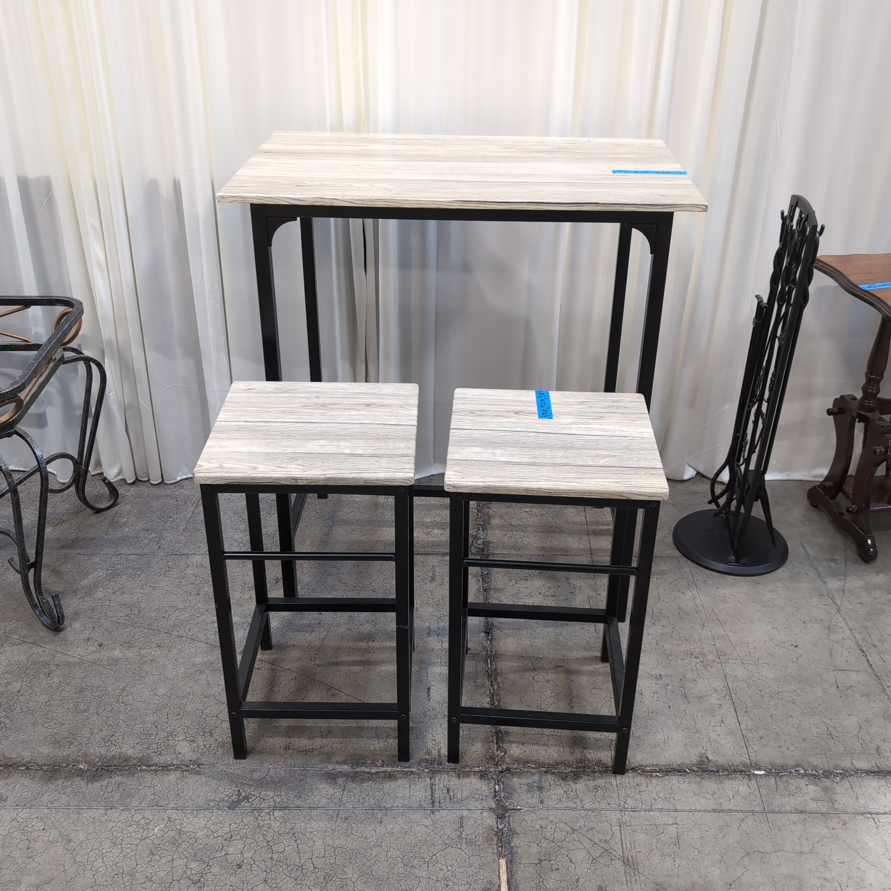 Light Grey Wood-Grain Dining Table with Matching Stool