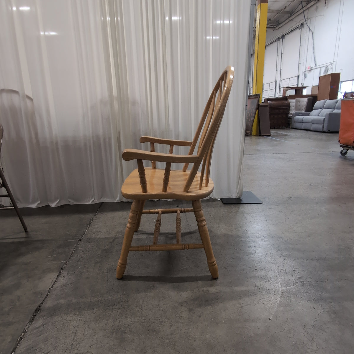 Natural Wood Windsor Arm Chair with Spindle Back