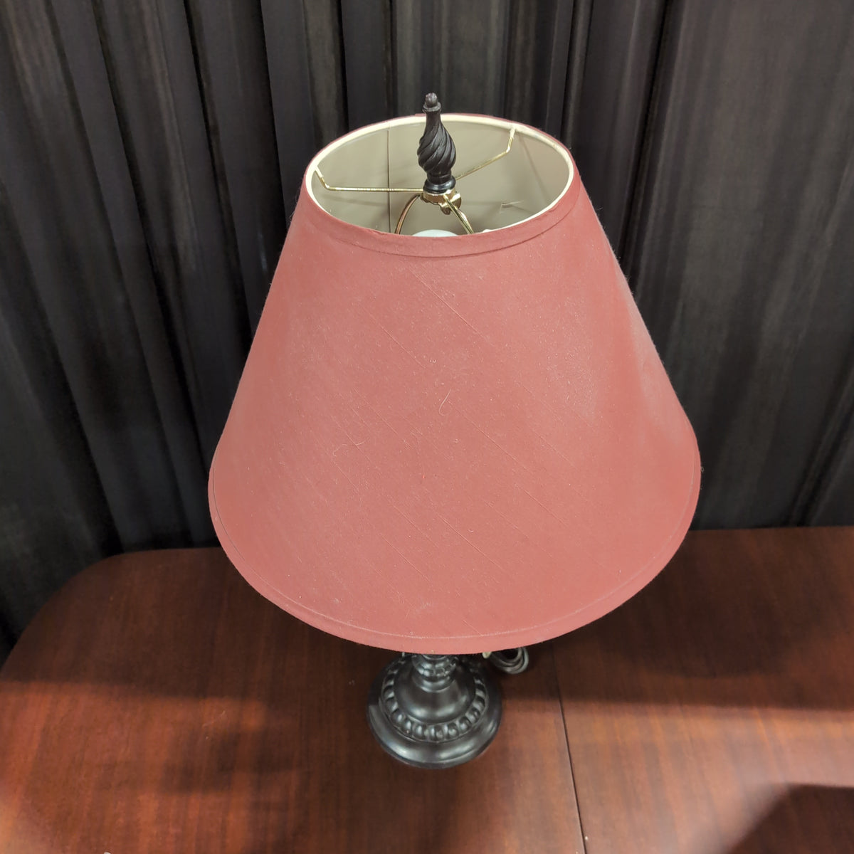 Dark Bronze Twisted Base Table Lamp with Pink Shade