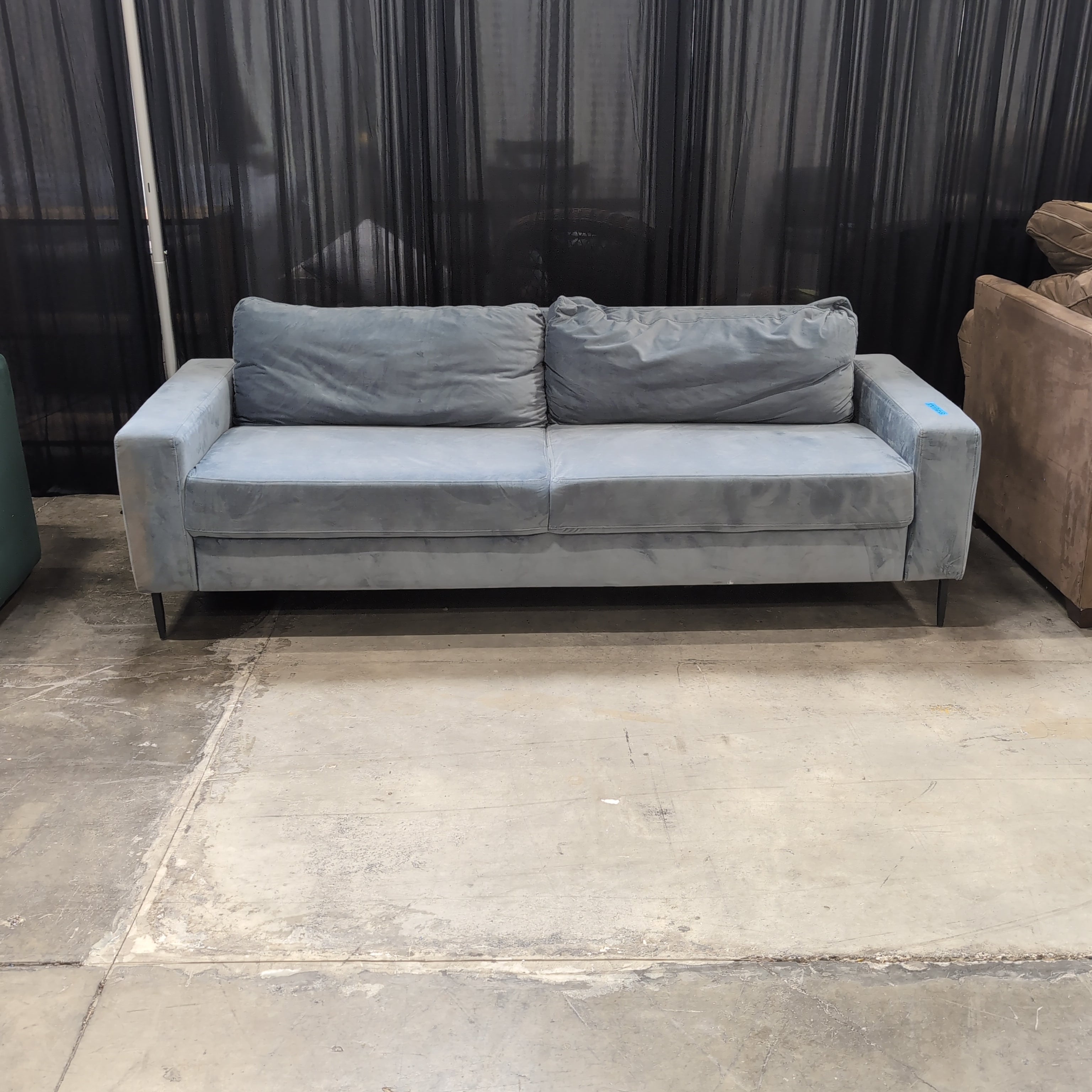 Grey Velvet Track Arm Couch