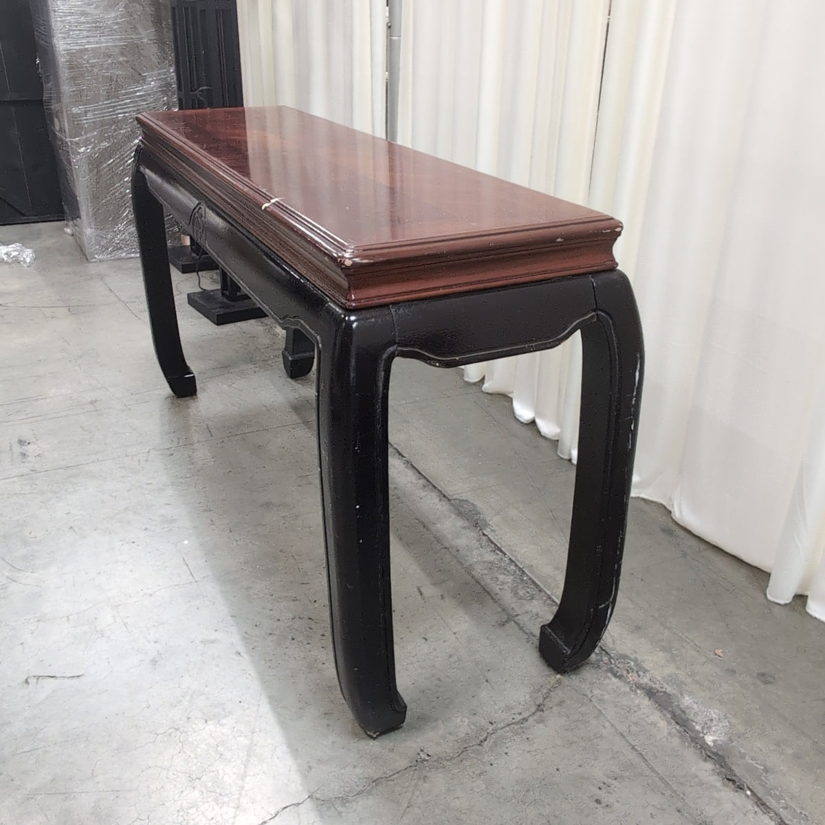 Two-Tone Asian Style Console Table with Carved Apron