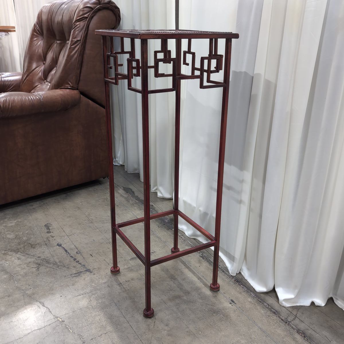 Burgundy Metal Display Stand with Patterned Top
