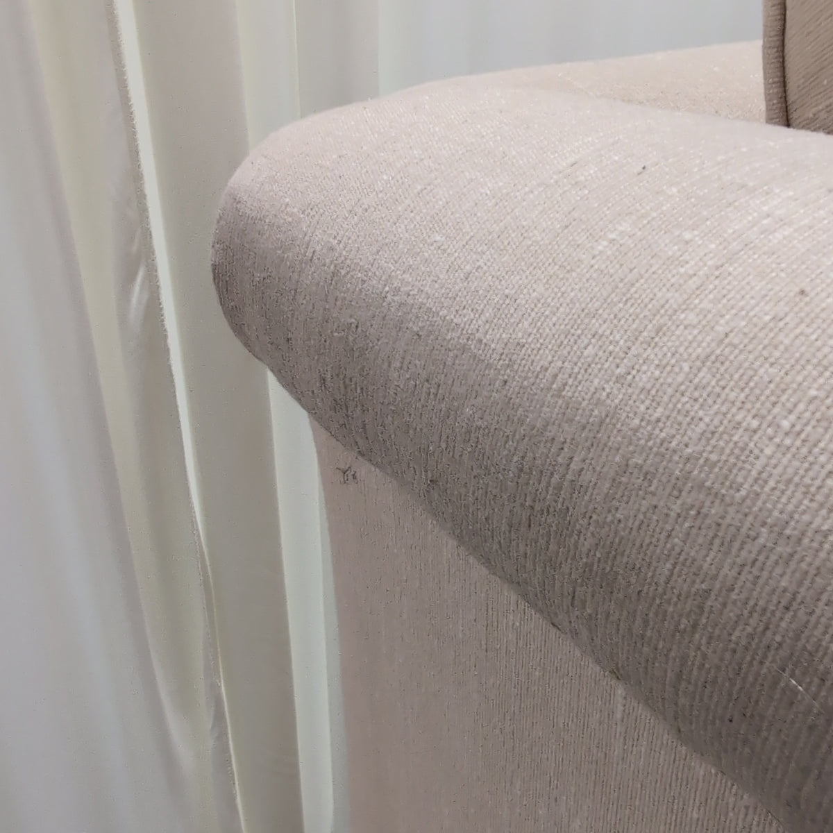 Beige Upholstered Rolled Arm Couch