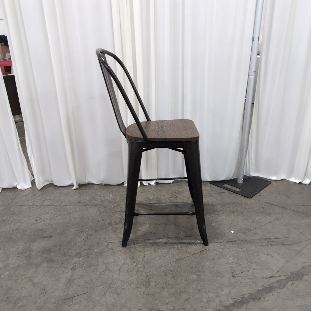 Industrial Dark Metal Bar Stool with Grey Cushion