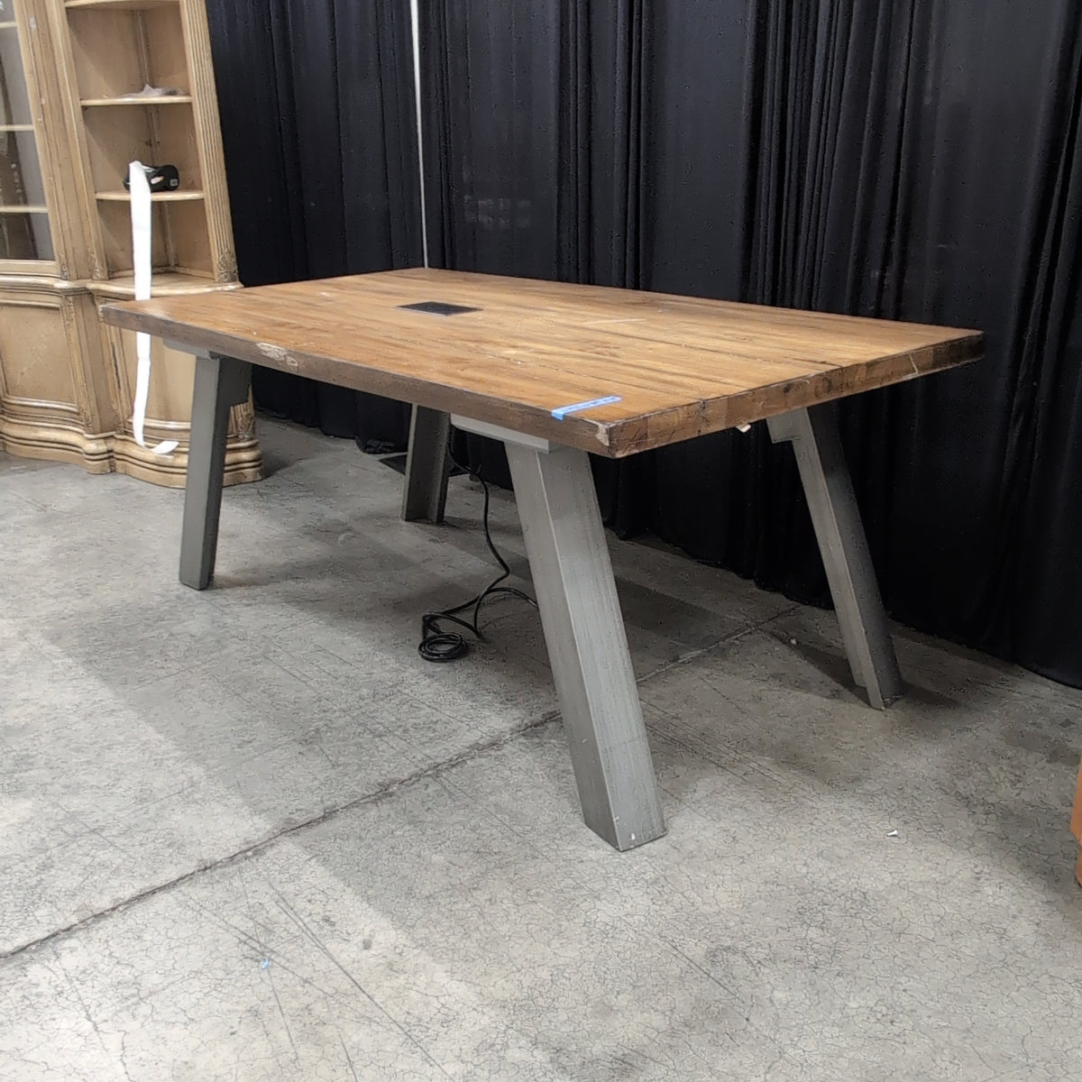 Natural Wood Plank Desk with Power Outlet