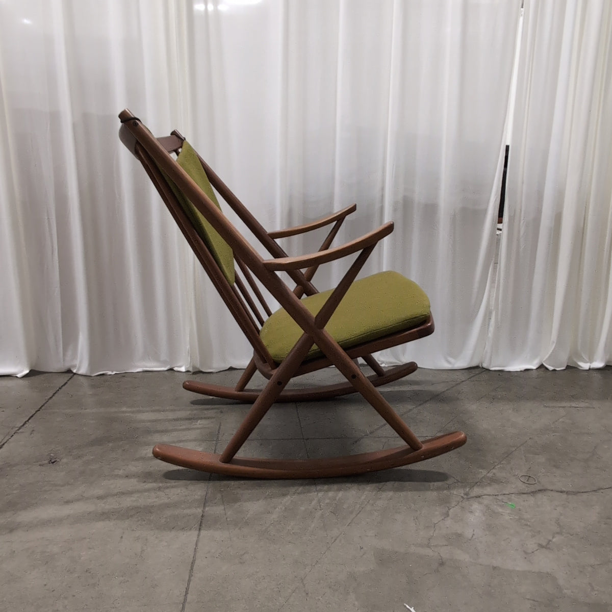 Mid-Century Style Wood Rocking Chair with Green Fabric