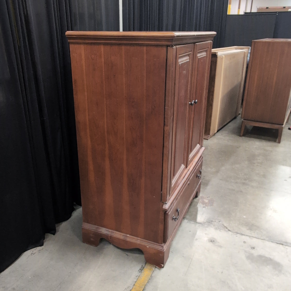 Cherry Finish Wood TV Stand with Cabinet Doors