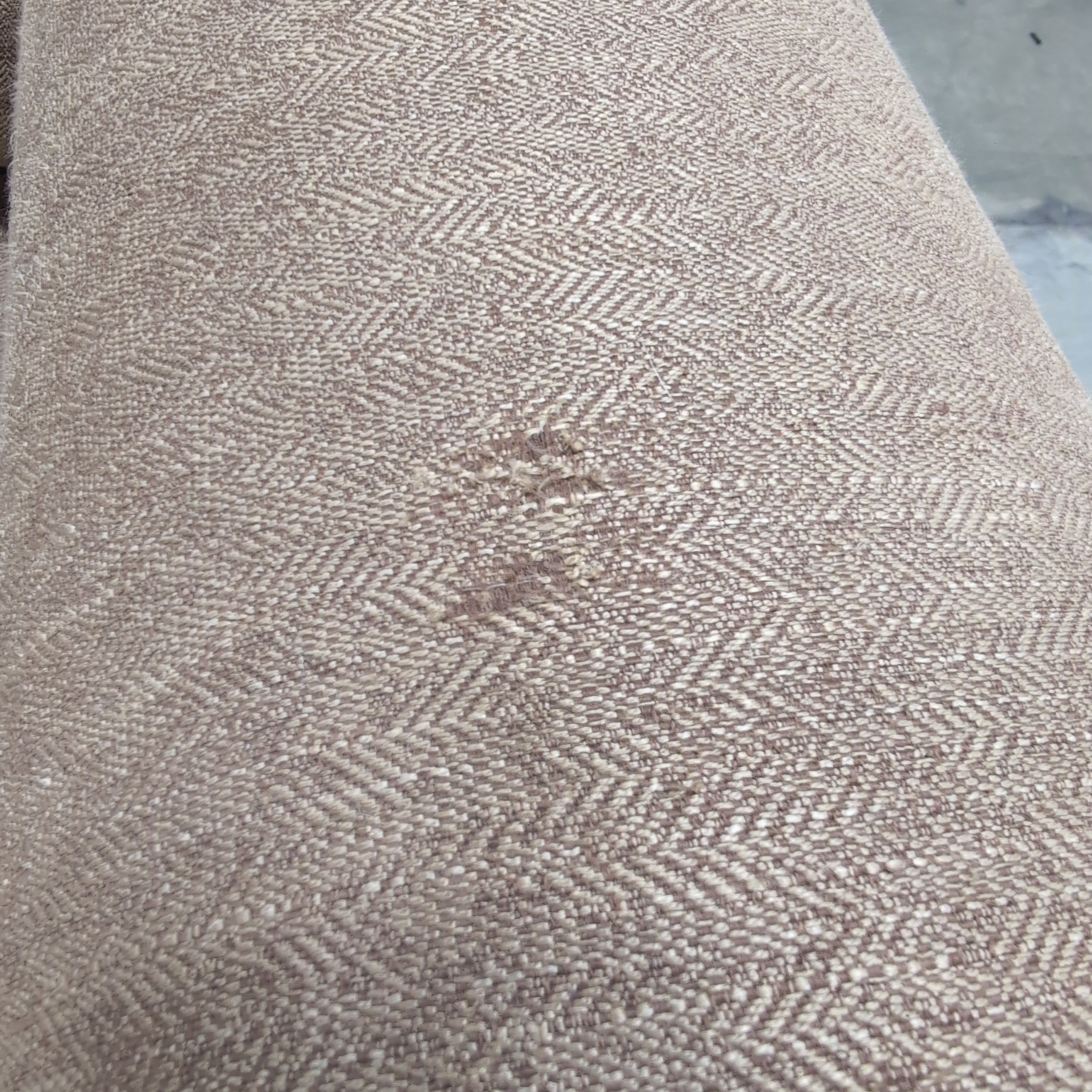 Tan Woven Fabric Three-Cushion Couch