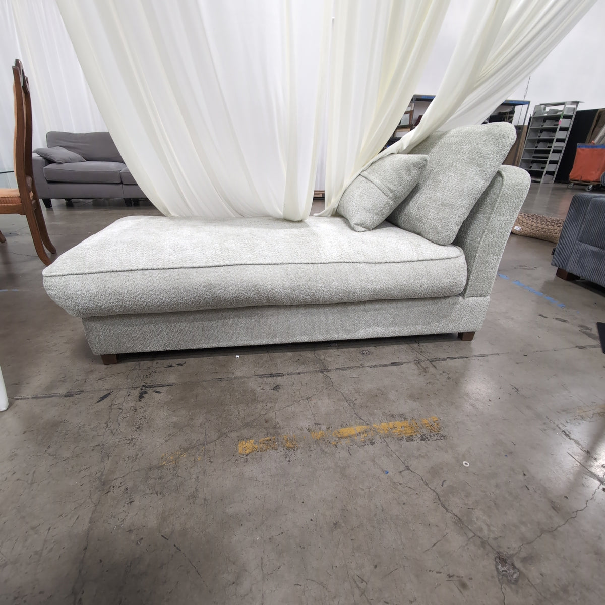 Light Grey Upholstered Chaise Lounge with Lumbar Pillow