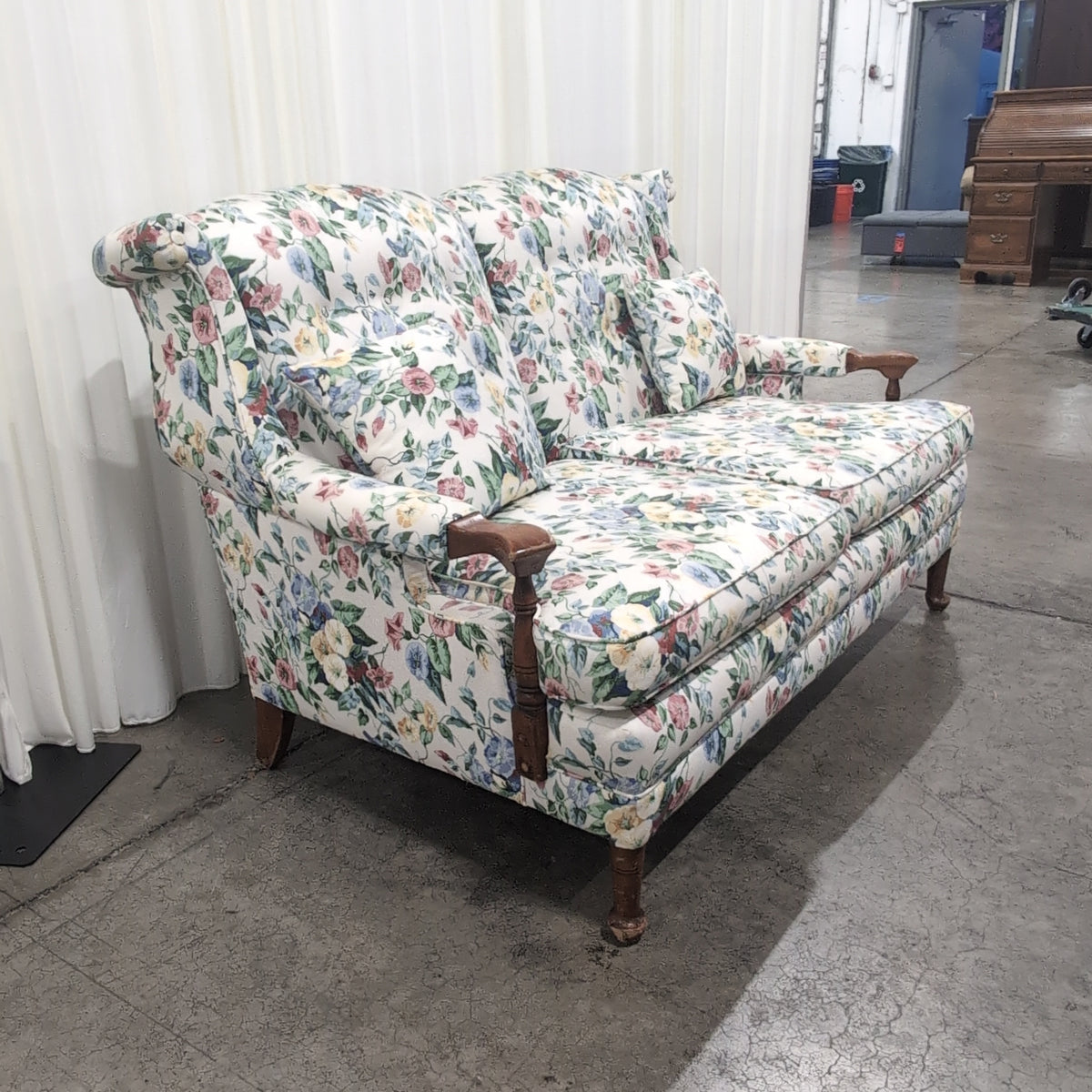 Chintz Floral Upholstered Rolled Arm Couch