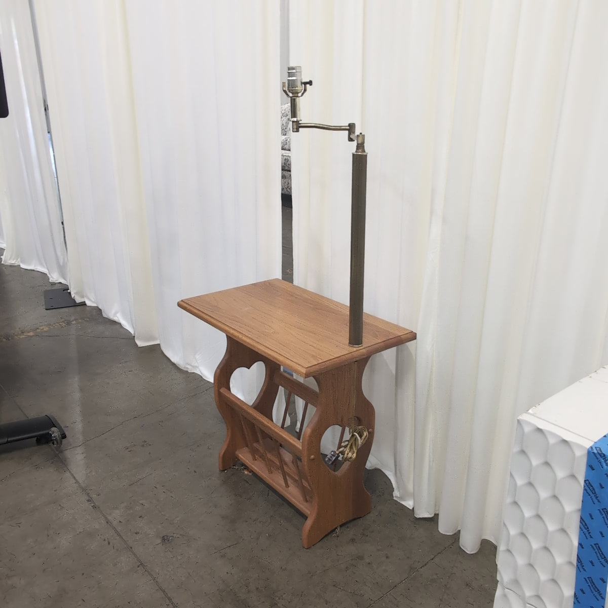 Natural Wood Country End Table with Integrated Lamp
