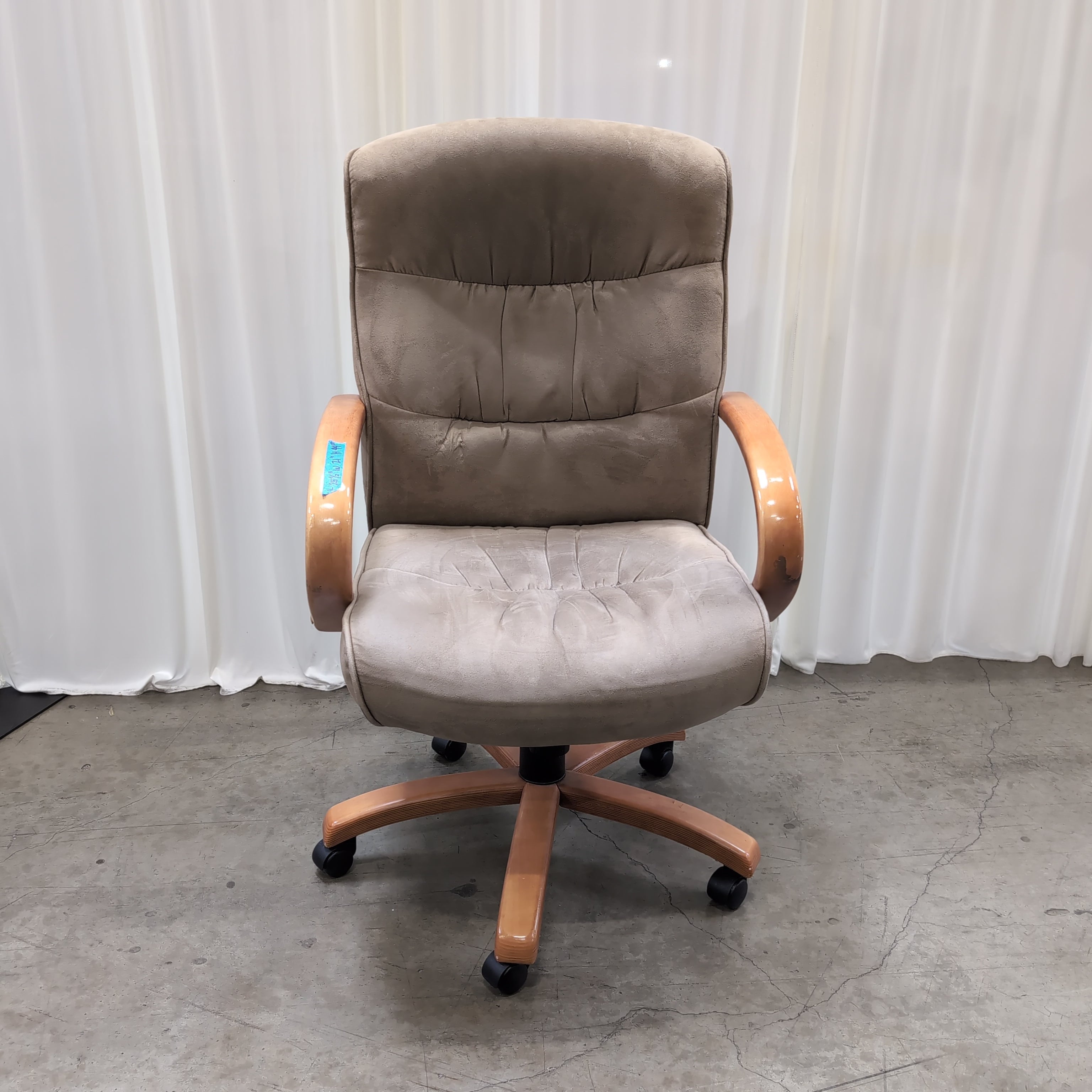 Tan Padded Executive Office Chair with Wood-Look Arms