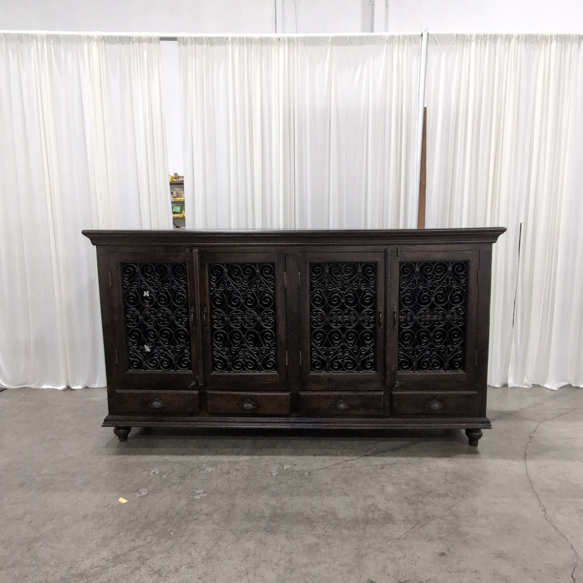 Dark Wood Buffet with Ornate Metal Doors