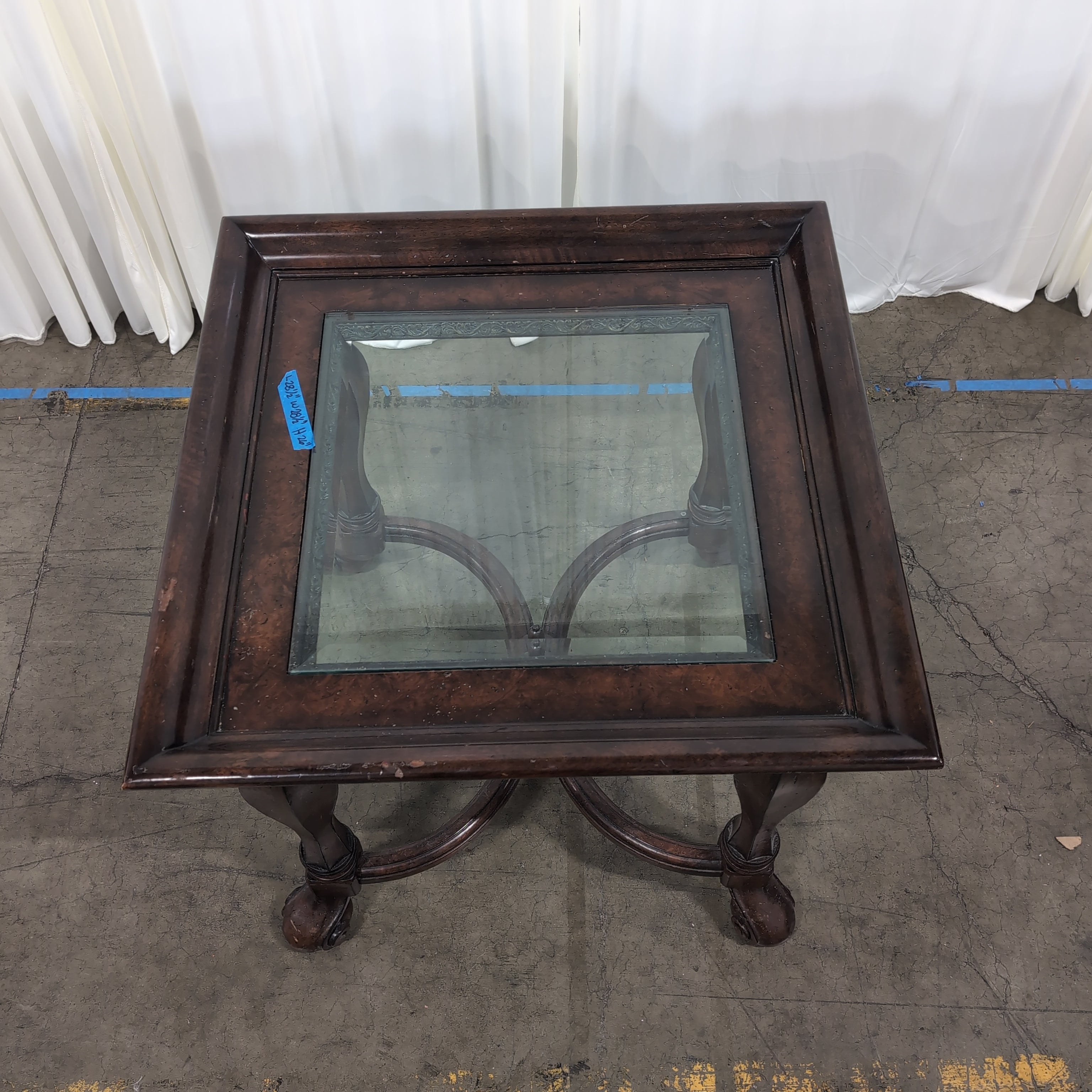 Dark Wood Square Coffee Table with Glass Top