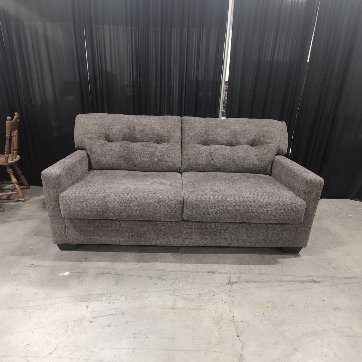 Textured Brown Fabric Two-Seater Couch with Tufted Back
