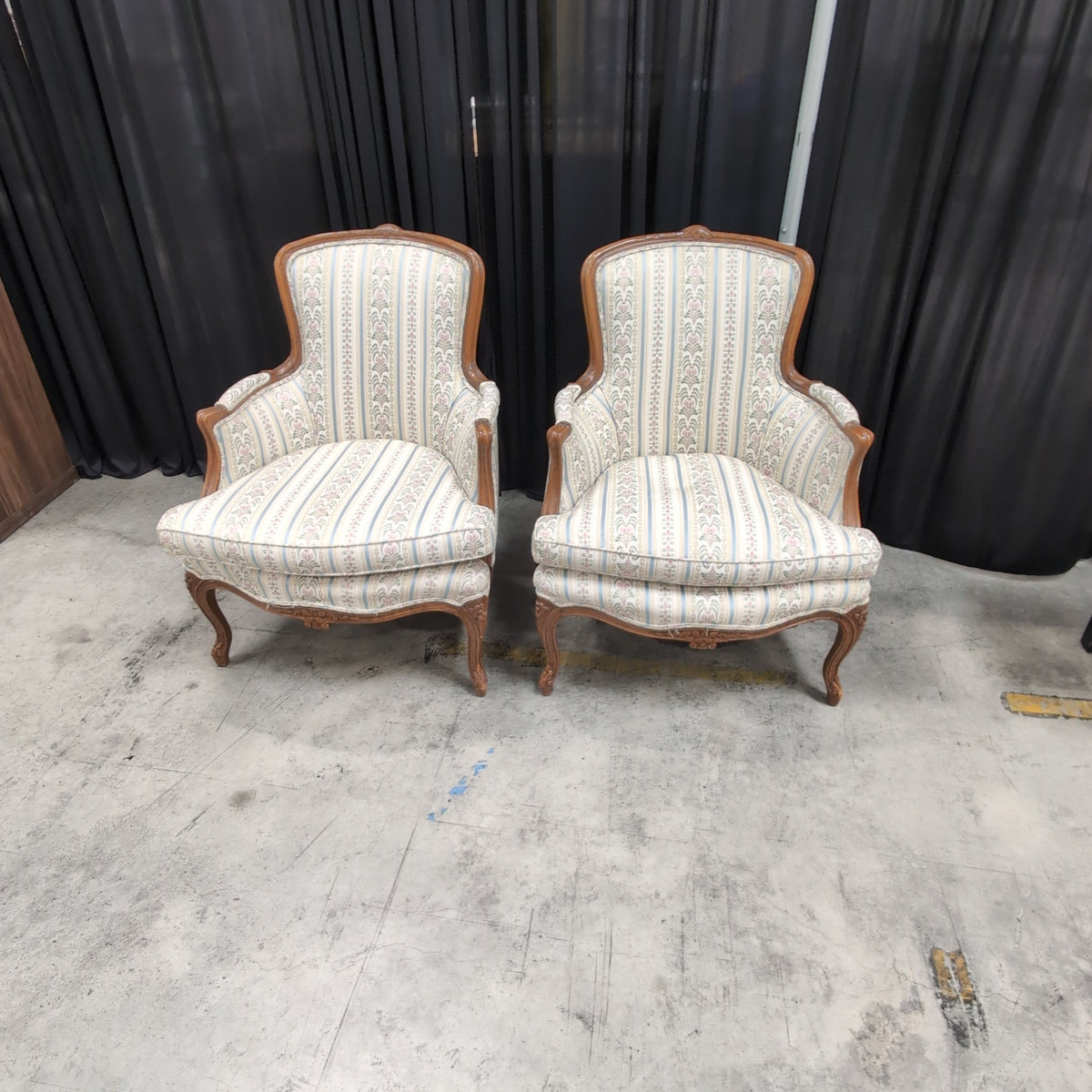 French Provincial Carved Wood Accent Chair in Floral Upholstery