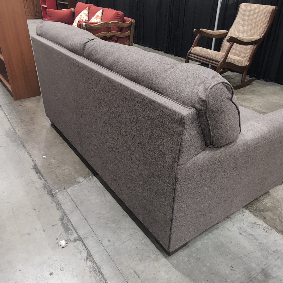 Grey Fabric Rolled Arm Loveseat