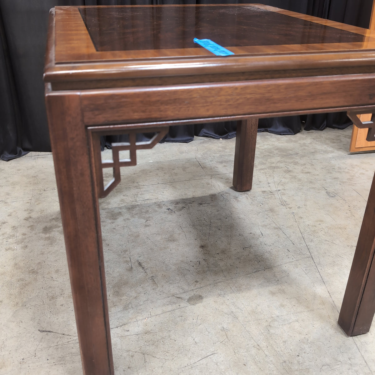 Brown Wood Square End Table with Geometric Legs