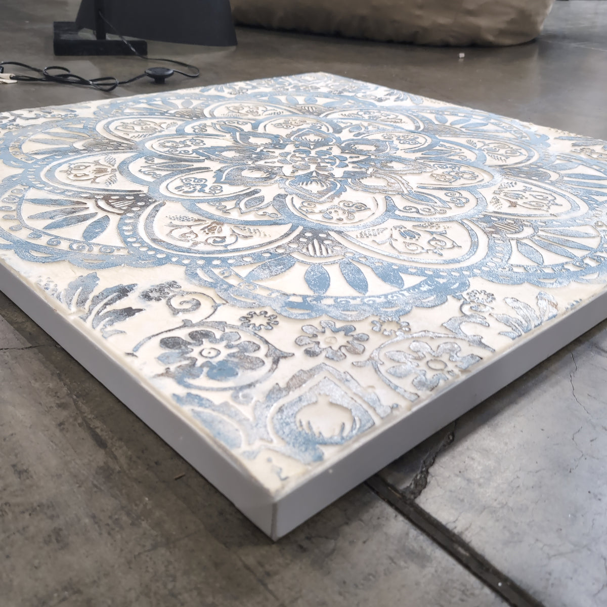 Textured White and Blue Mandala Wall Art