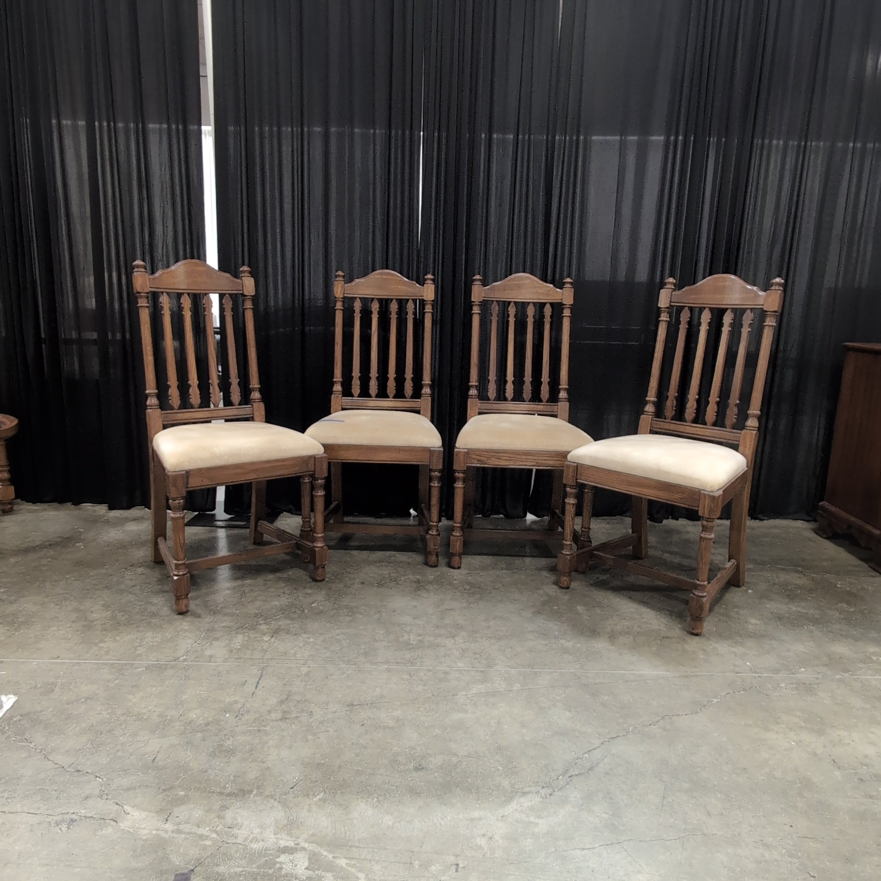 Traditional Brown Wood Dining Chairs with Beige Upholstery