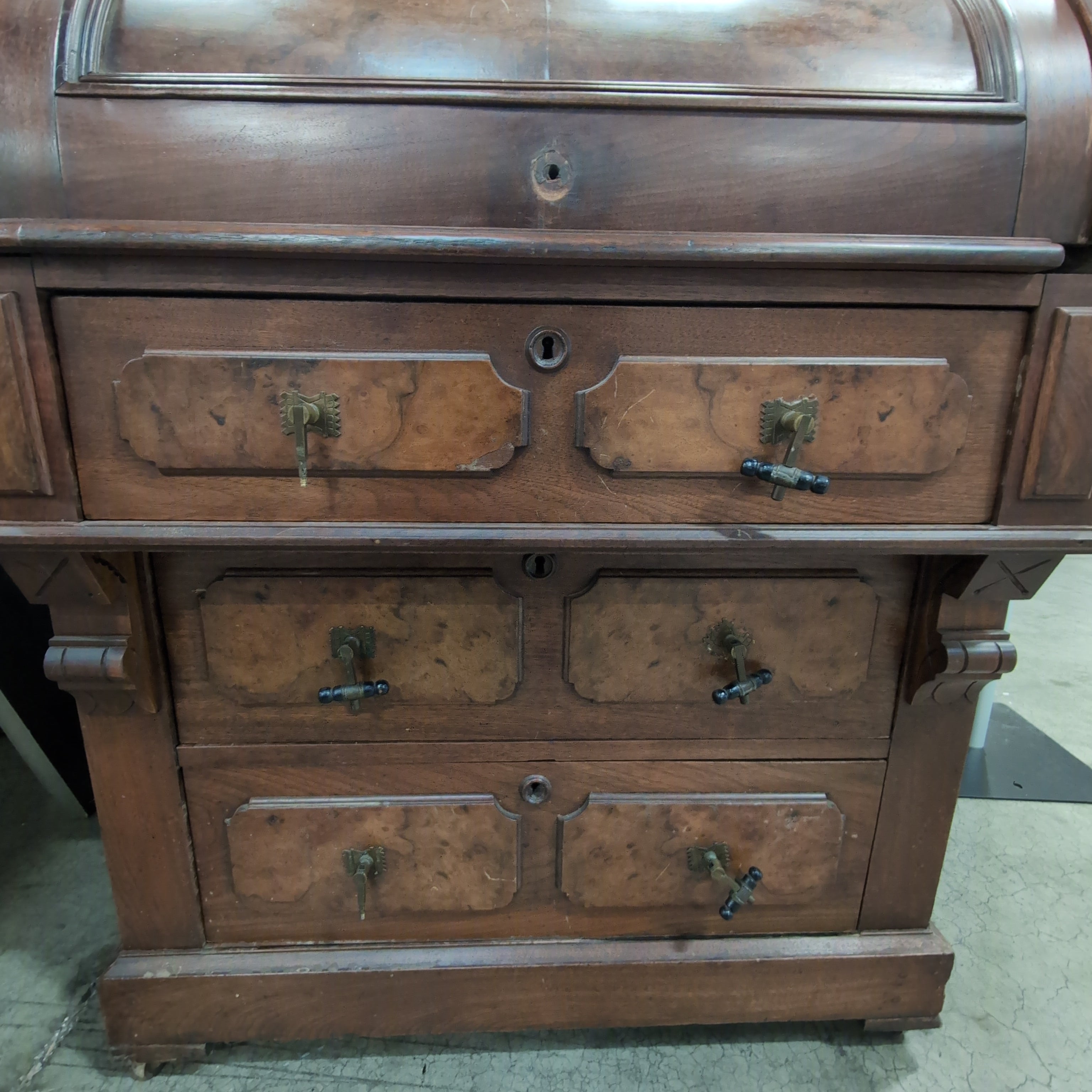Antique Style Roll-Top Desk in Dark Wood
