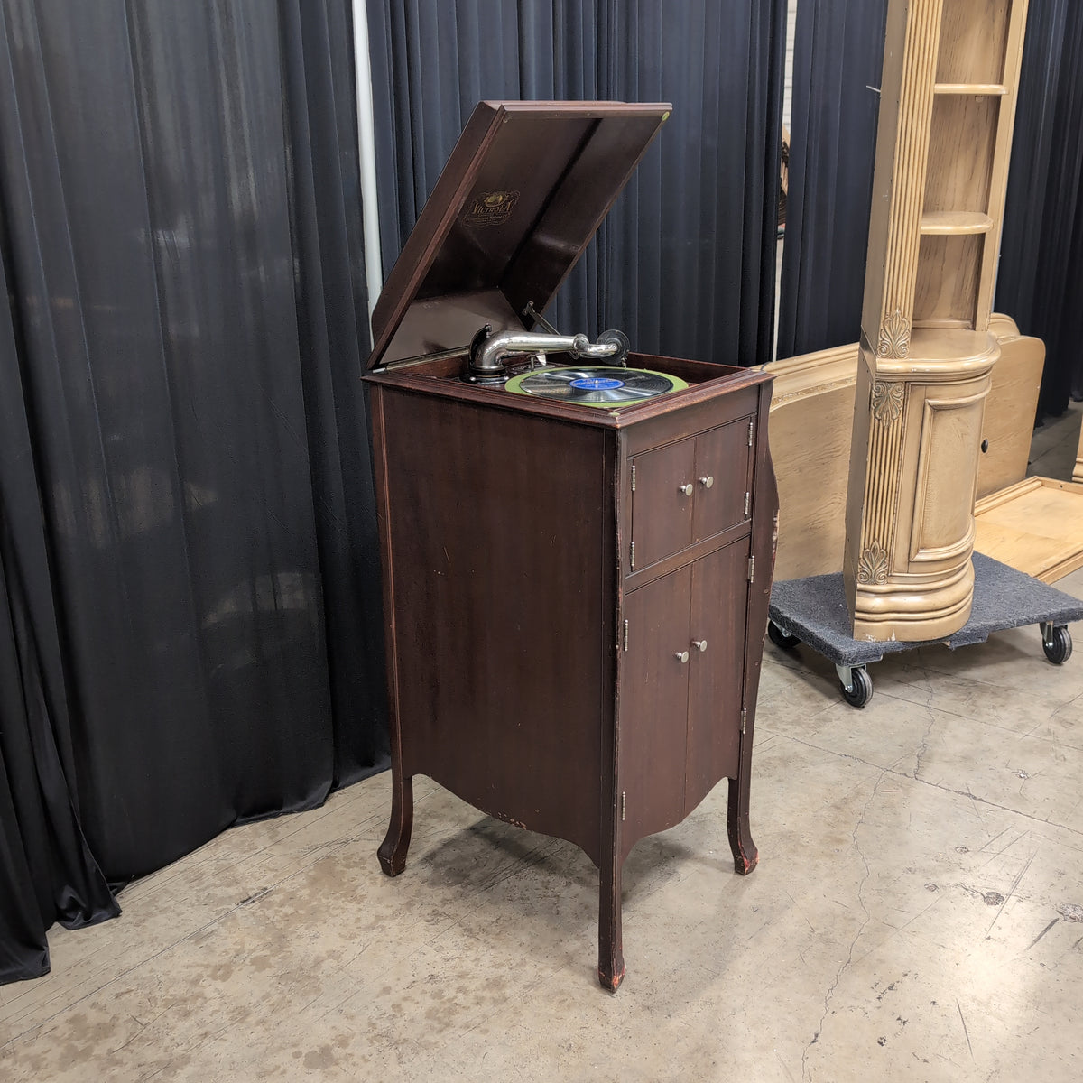 Dark Brown Wood Vintage Storage Cabinet with Double Doors