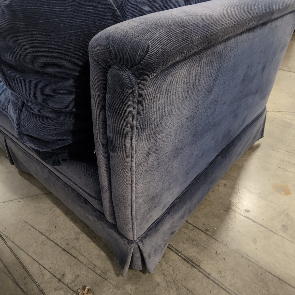 Deep Blue Tufted Skirted Couch in Velvet