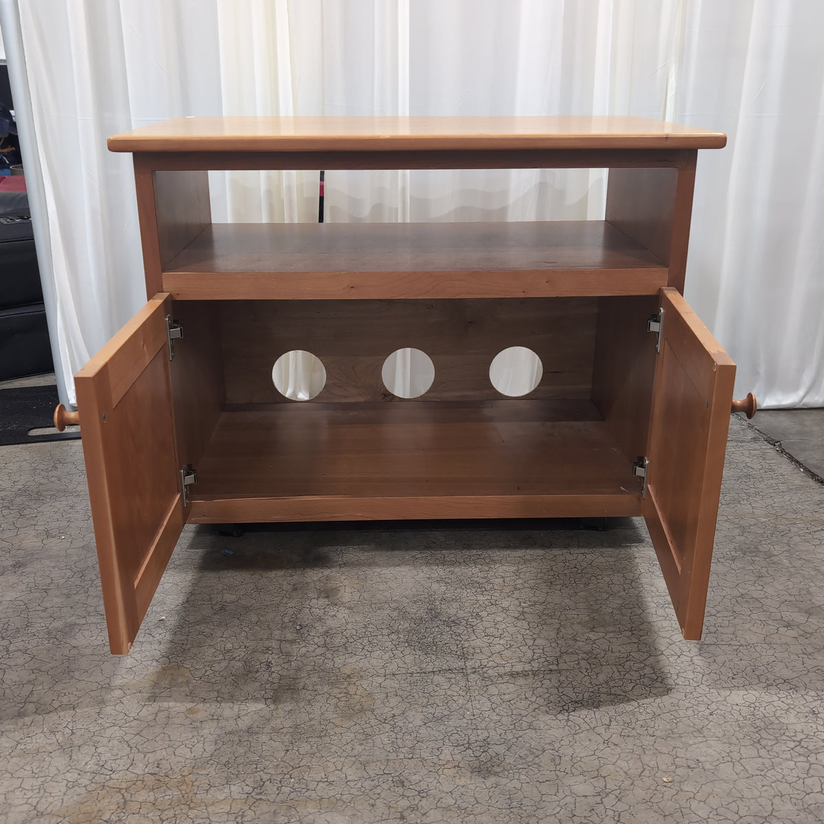 Two-Tone Wood TV Stand with Cabinet Doors