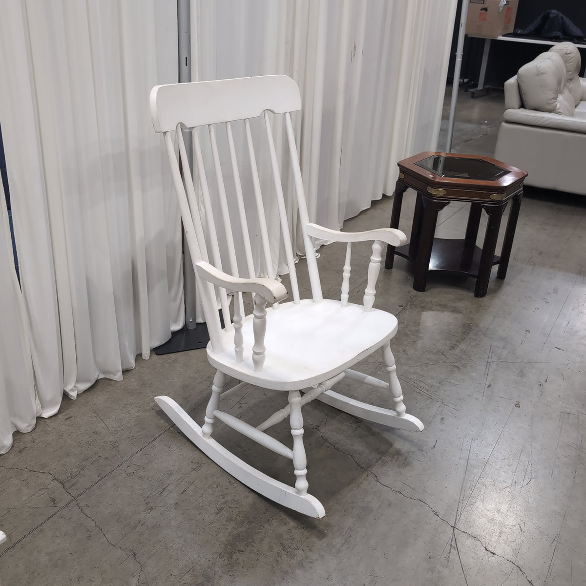 White Spindle Back Rocking Chair in Wood
