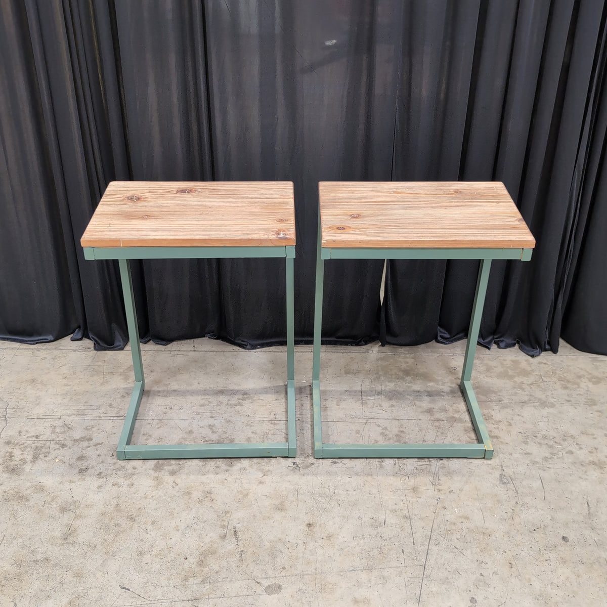 Green Metal Frame Two-Tier Console Table with Wood Tops