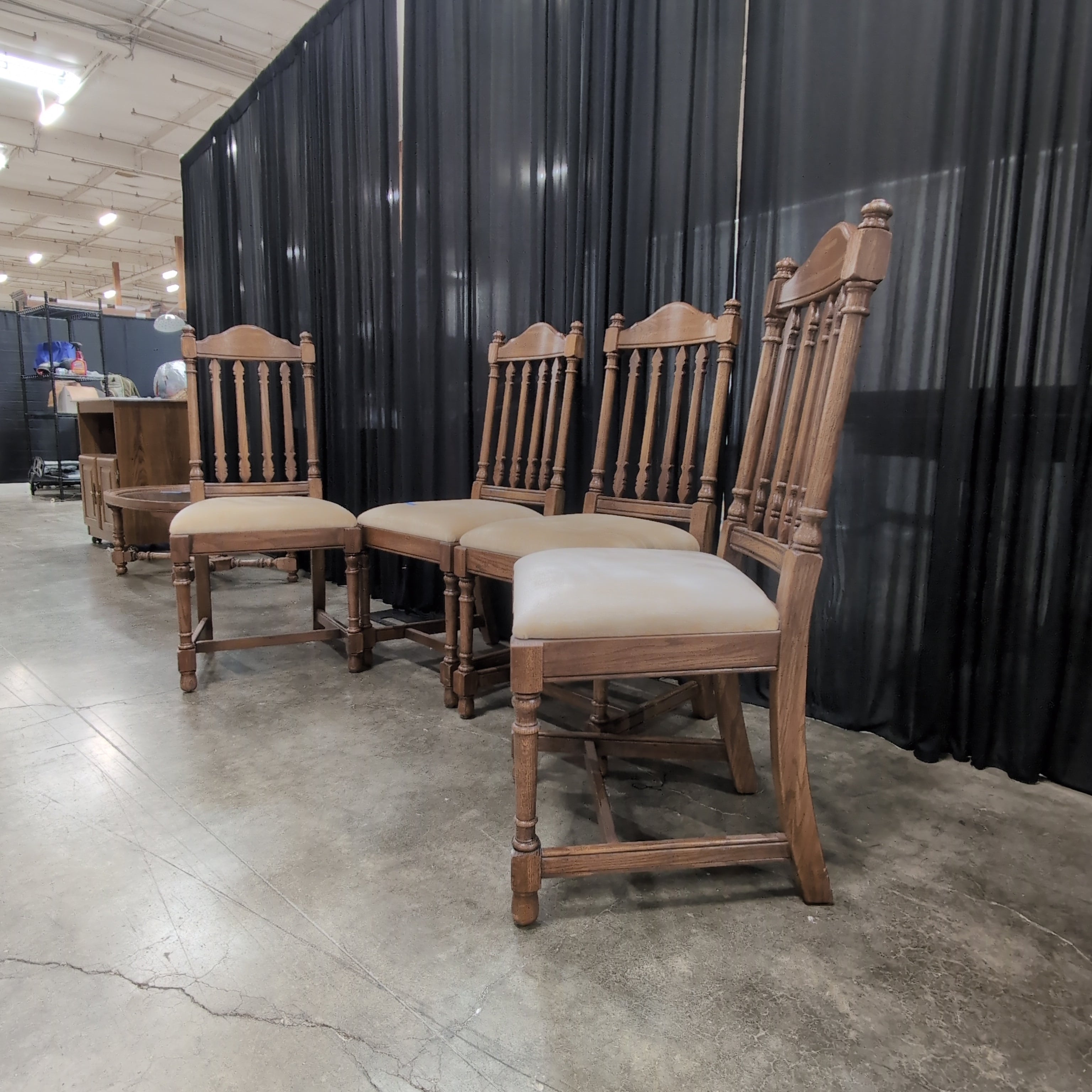 Traditional Brown Wood Dining Chairs with Beige Upholstery