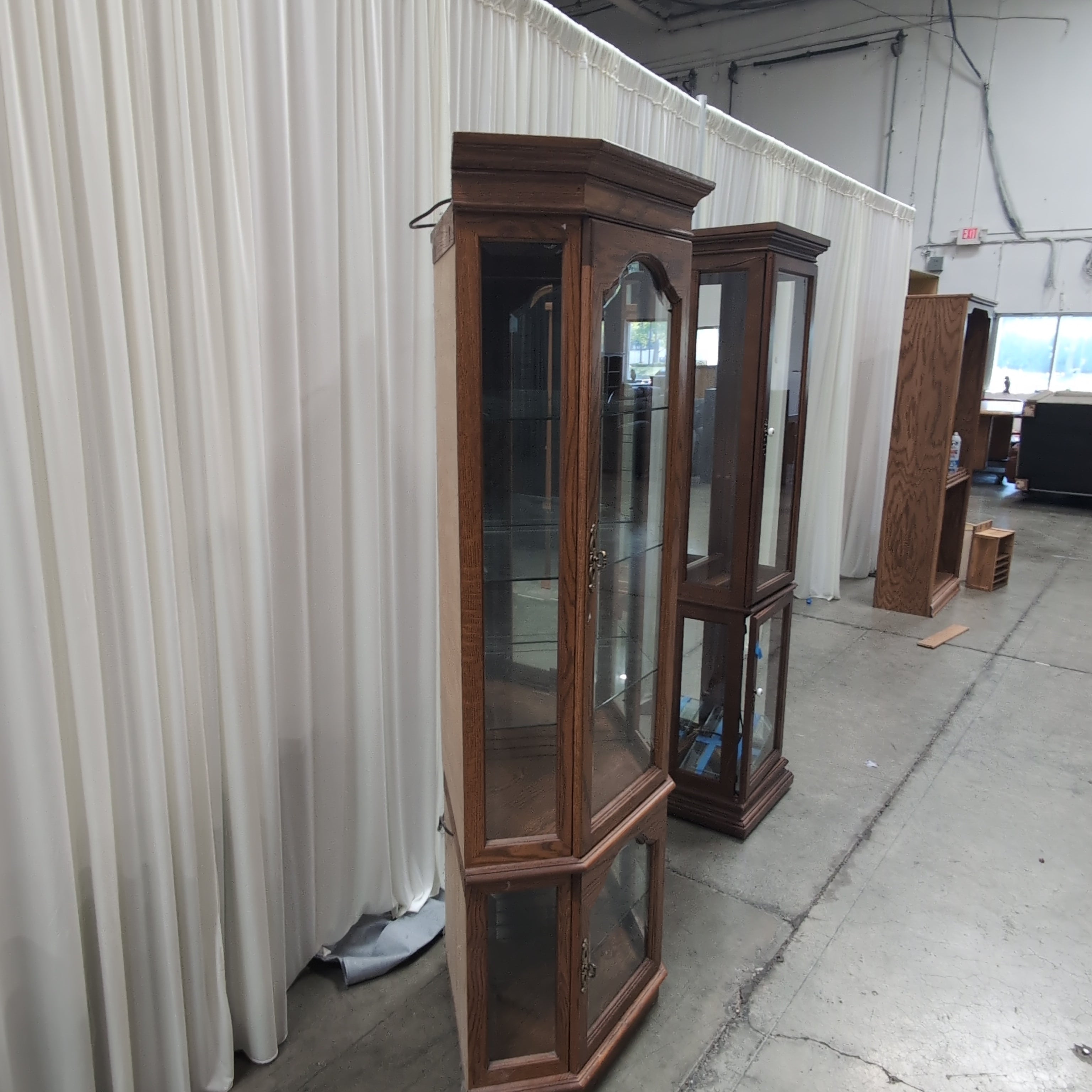 Oak Finish Corner China Cabinet with Glass Doors