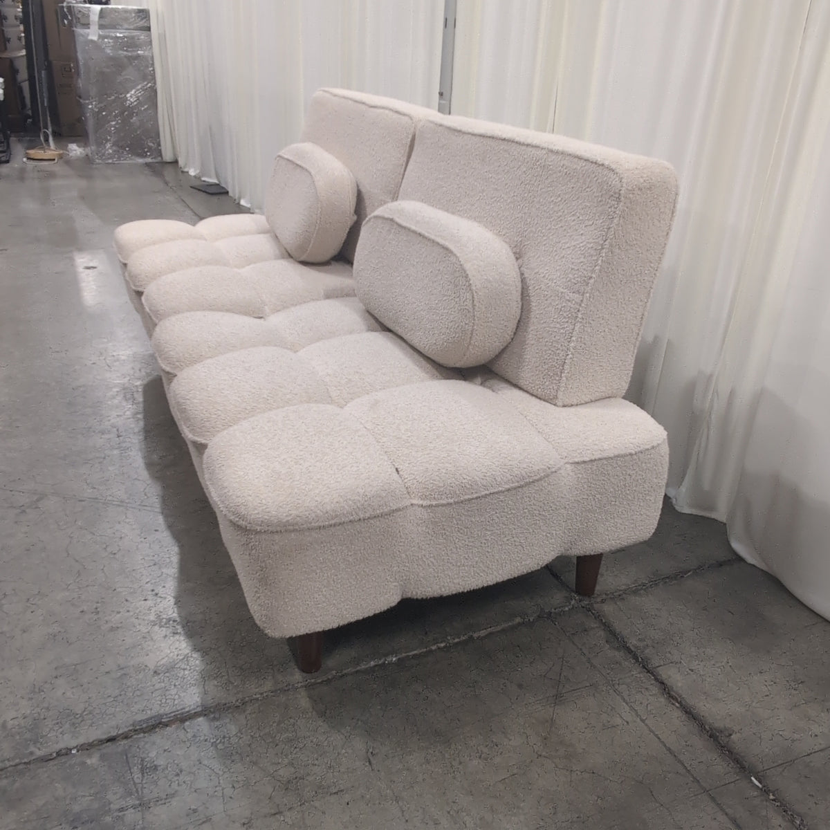 Cream Boucle Tufted Modern Couch