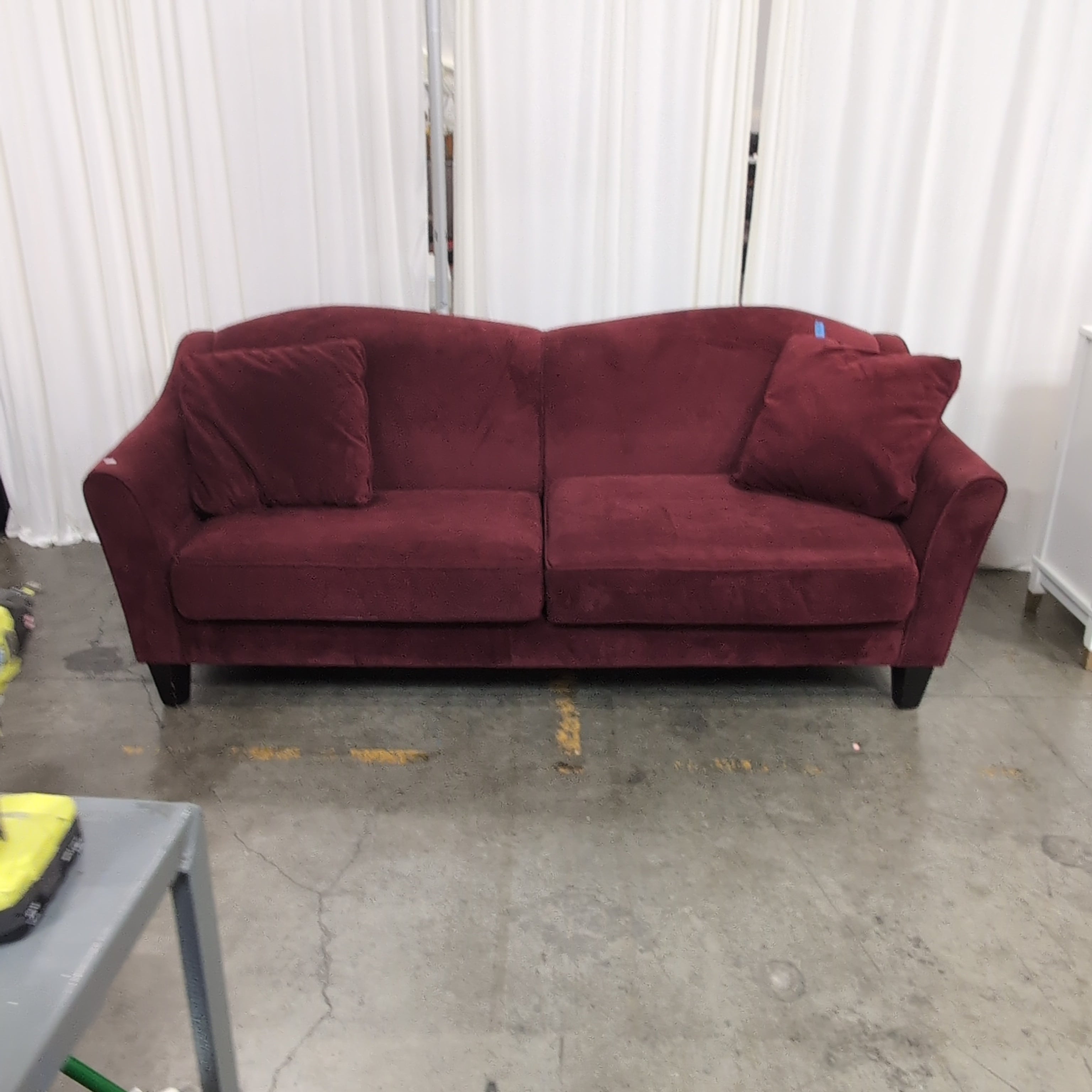 Deep Red Velvet Three-Cushion Couch