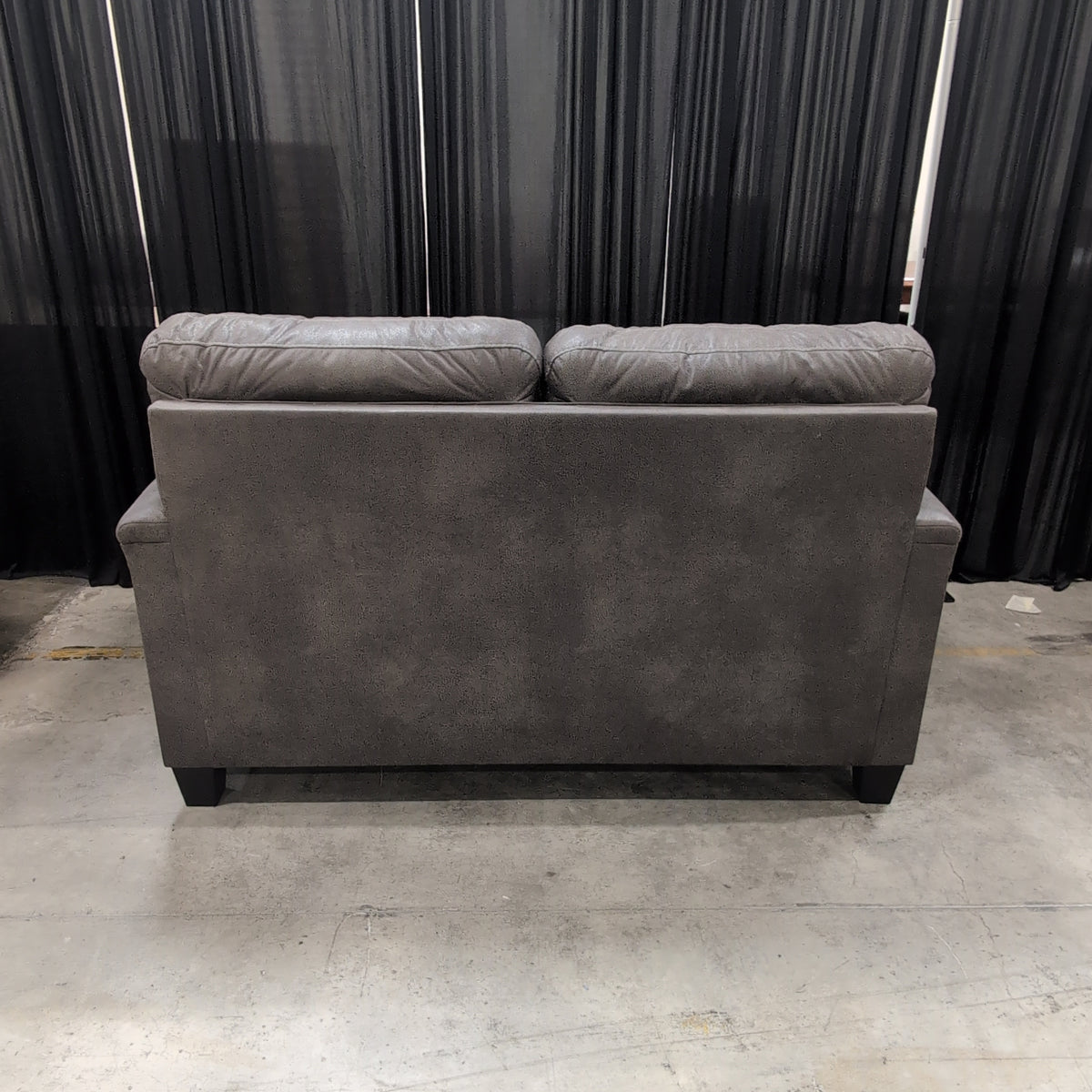 Dark Grey Distressed Faux Leather Loveseat with Contrast Stitching