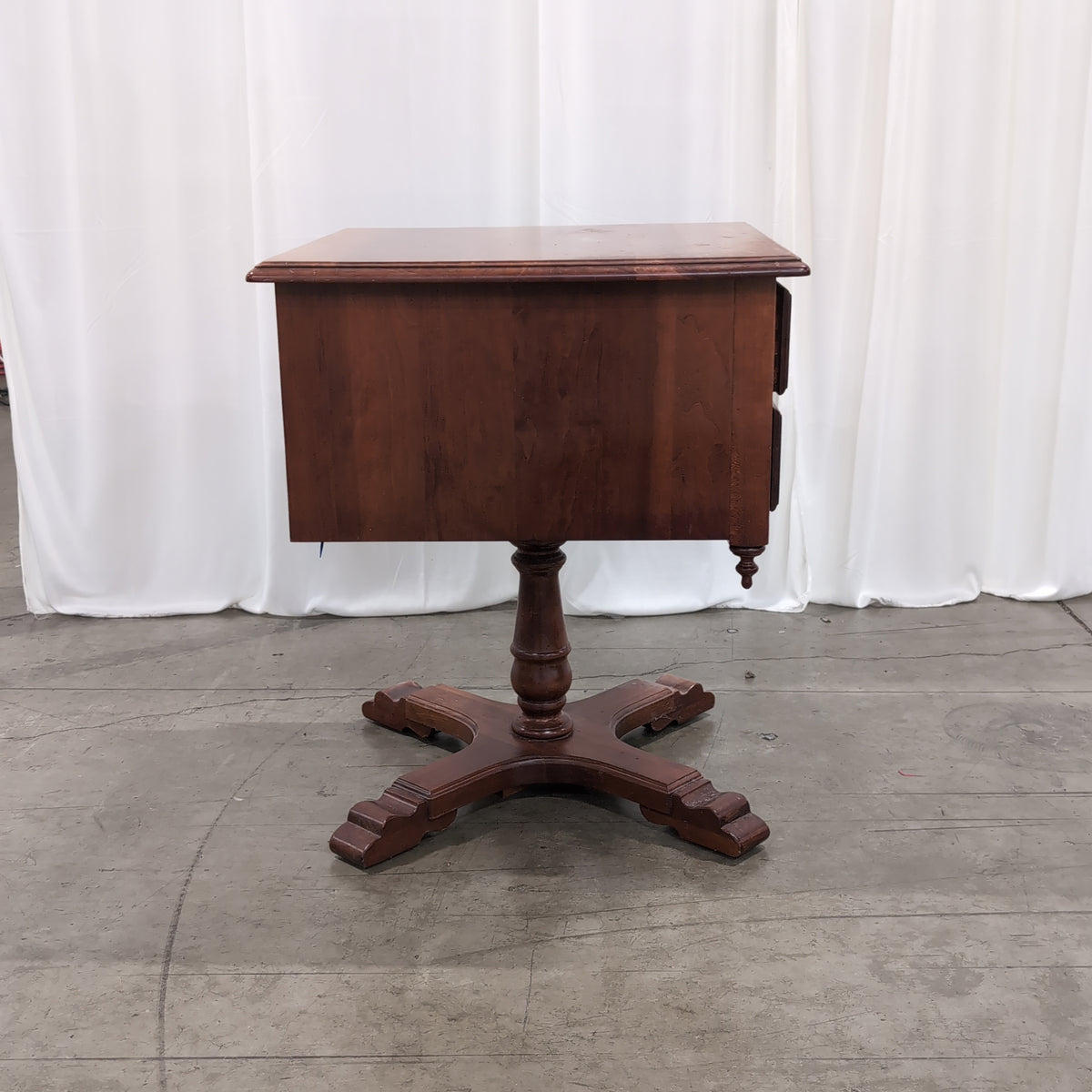 Cherry-Stained Wood Pedestal End Table