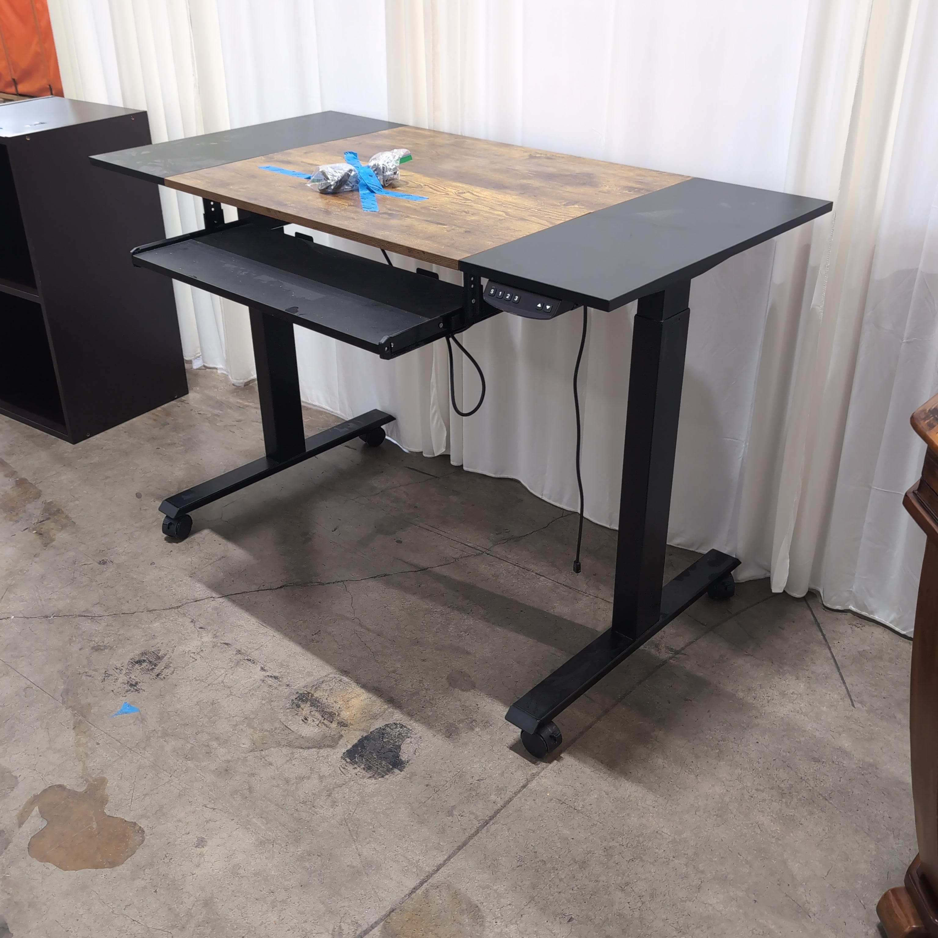 Industrial Style Two-Tone Top Desk with Black Metal Legs