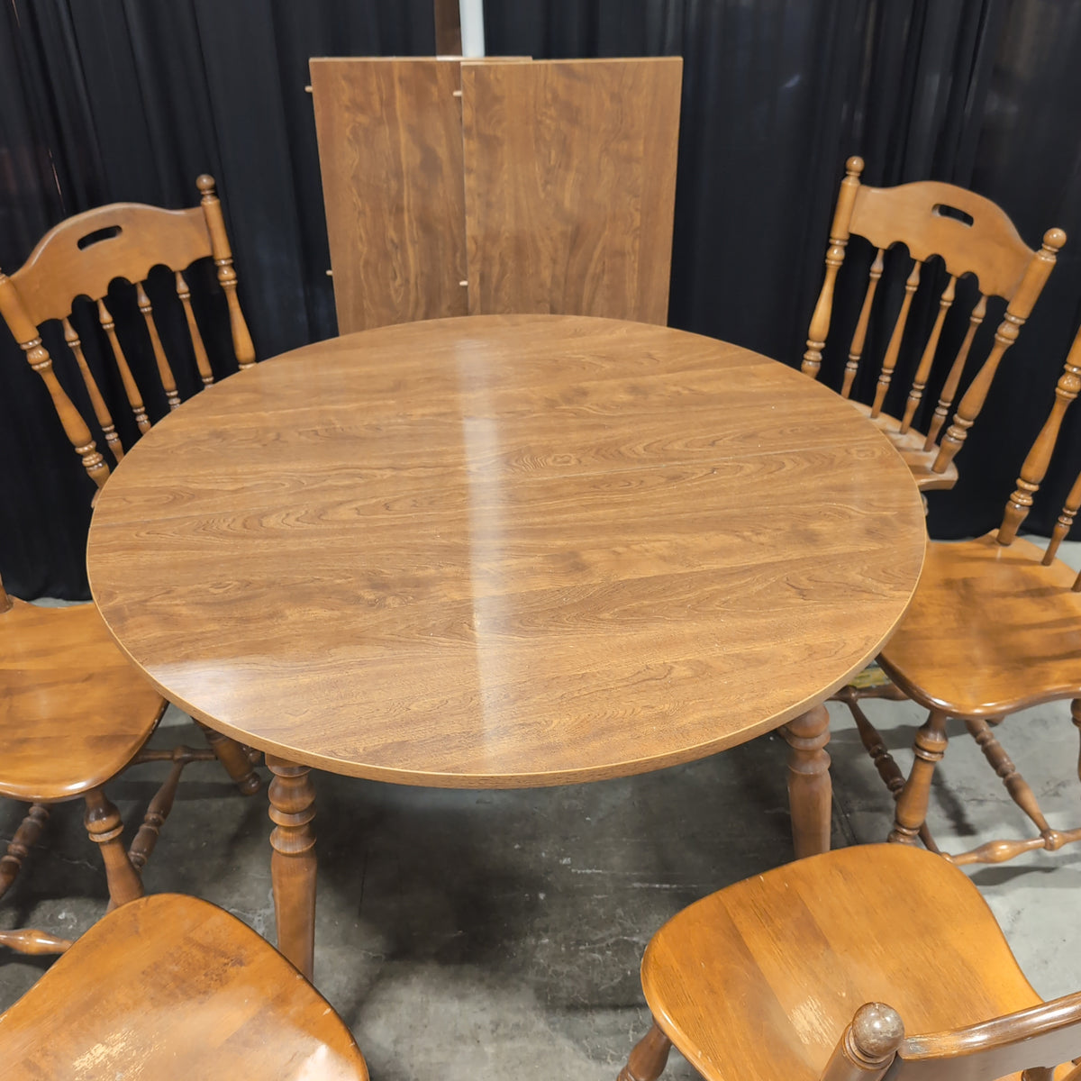 Light Wood Drop Leaf Dining Table and Six Chairs