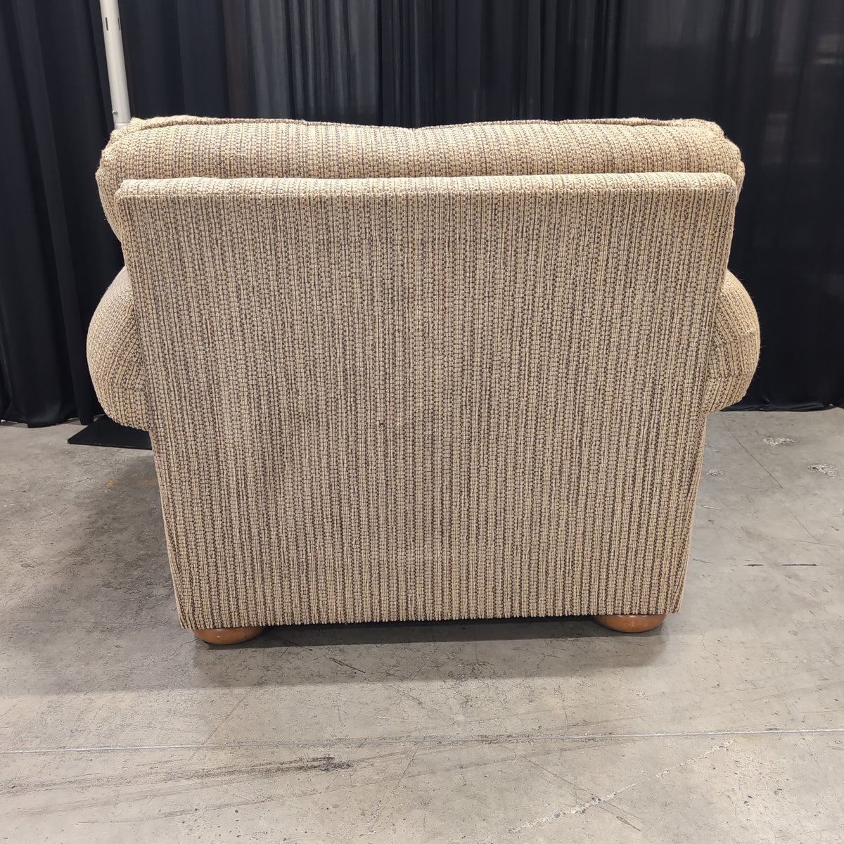 Tan Textured Fabric Armchair with Rolled Arms