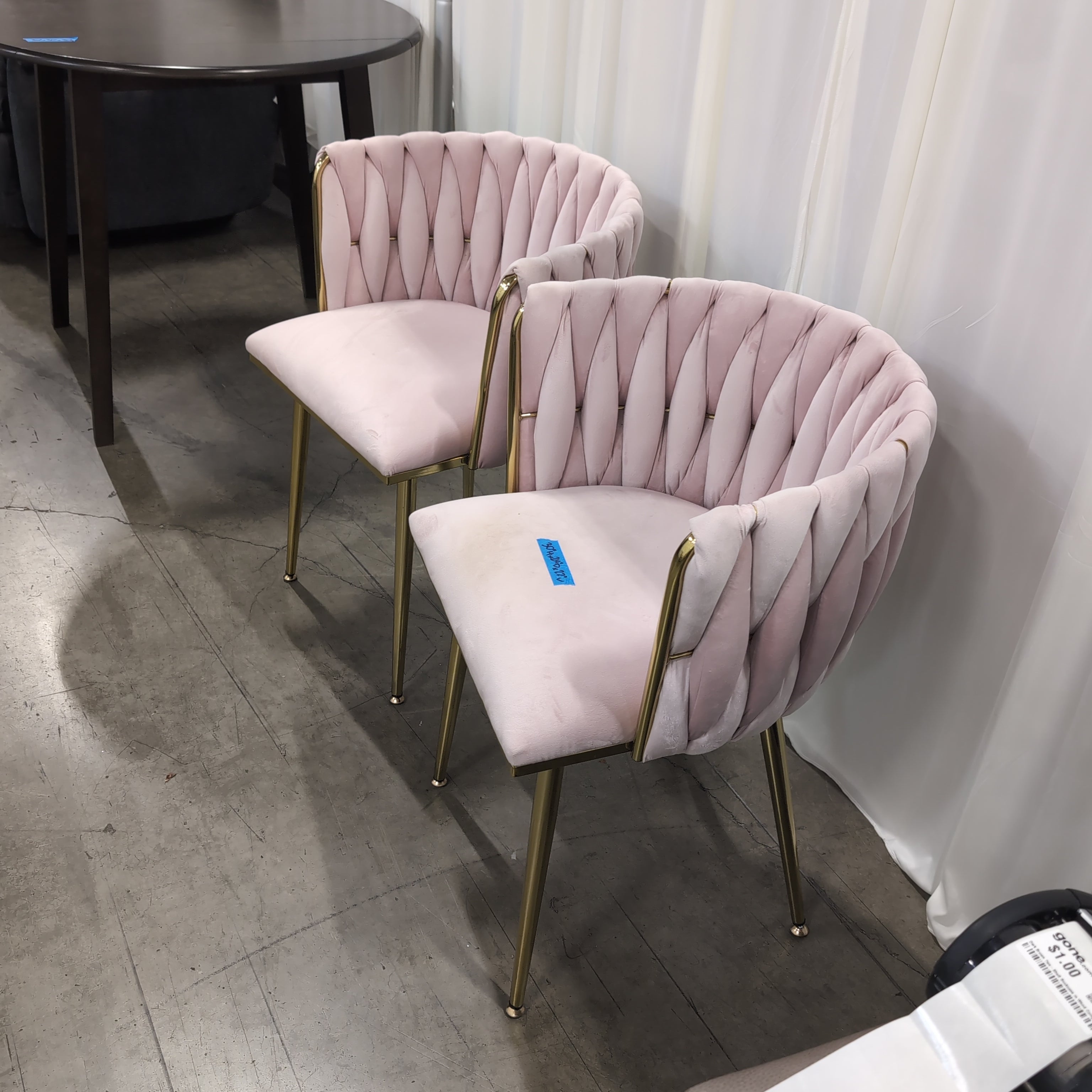 Pair of Blush Velvet Channel Tufted Accent Chair with Gold Legs
