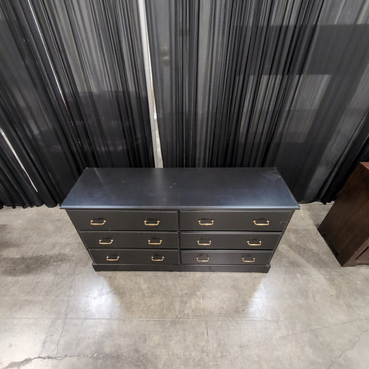 IKEA-Black Six-Drawer Dresser with Gold Pulls