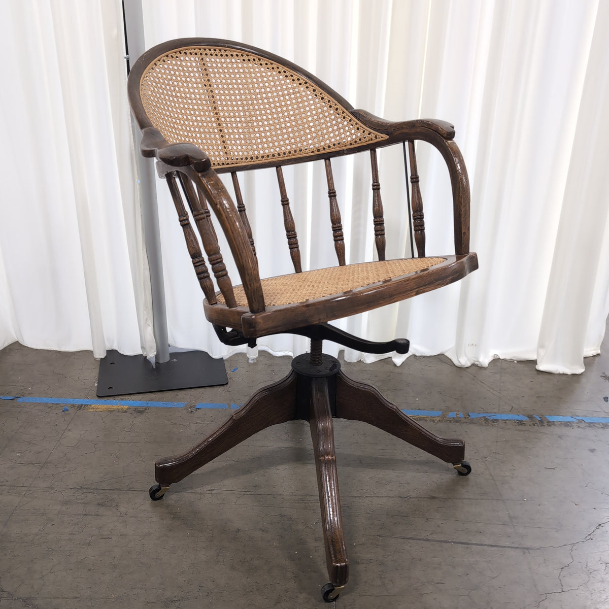 Traditional Dark Wood Cane Desk Chair with Swivel Base