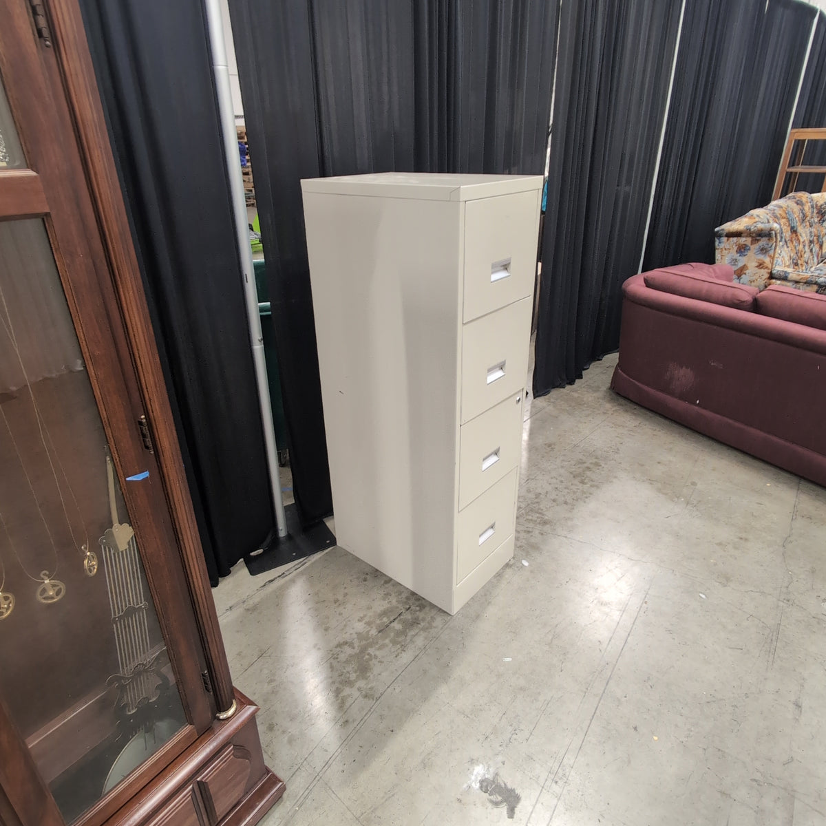 Beige Four-Drawer Metal Filing Cabinet with Lock
