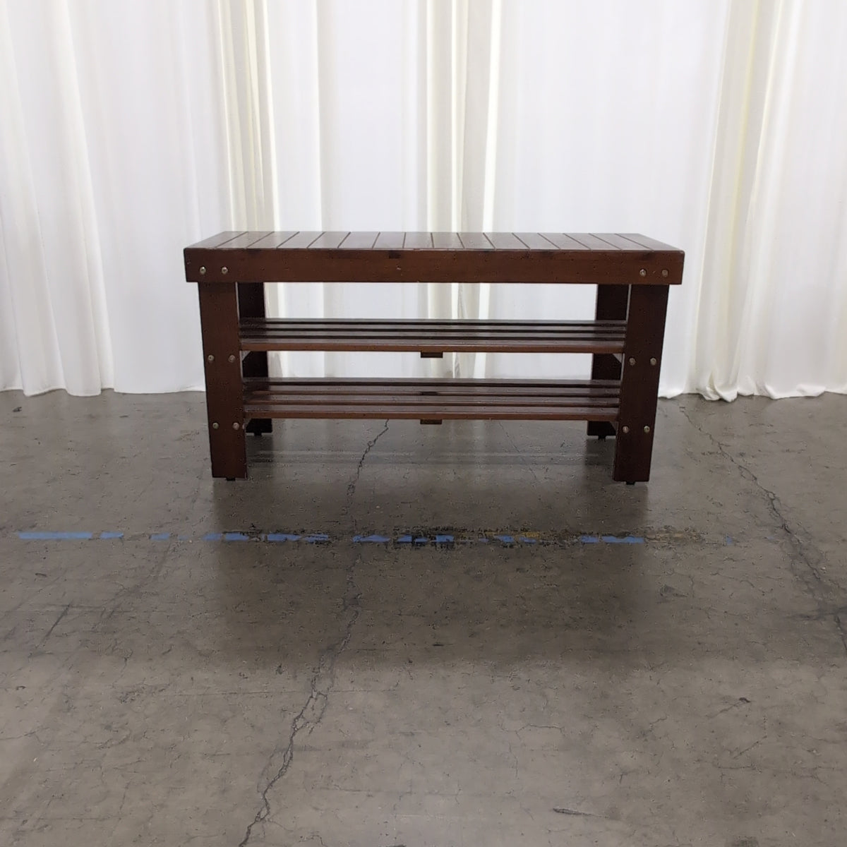 Brown Slat Top Wood Bench