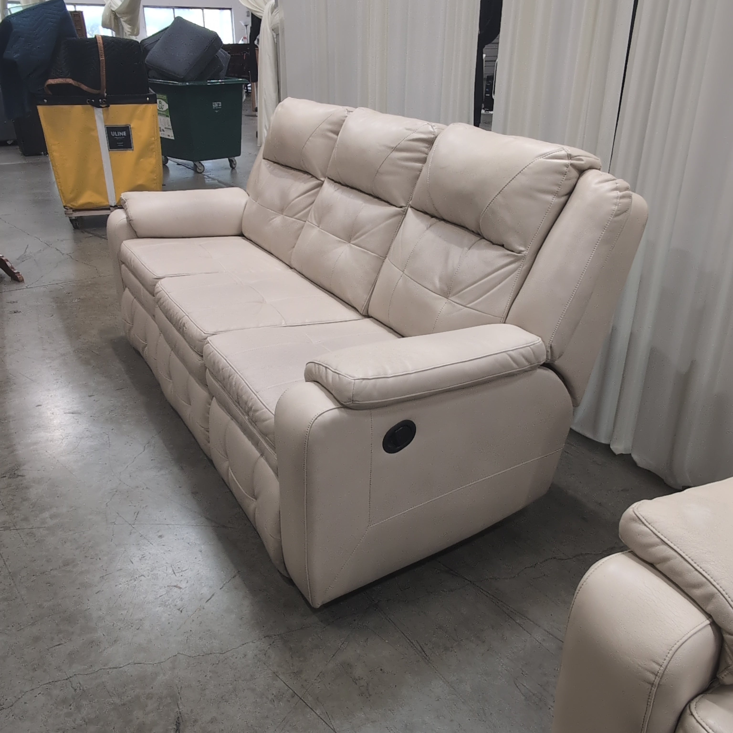 Light Tan Leather Three-Seat Couch with Rolled Arms