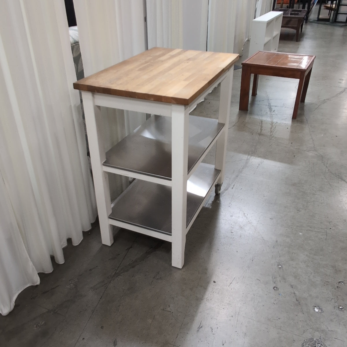 White Frame Butcher Block Kitchen Cart